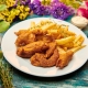 Pui Shanghai cu cartofi prajiti și ketchup